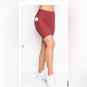 NWT High Waist Sexy Red Waffle Knit Athletic Biker Shorts with Pockets